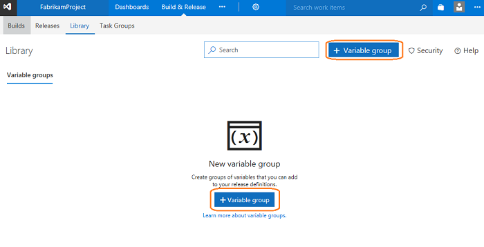 Create variable group