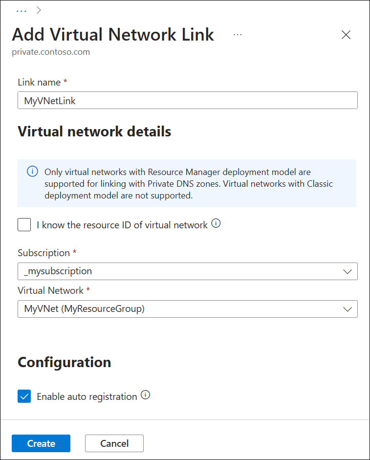 Screenshot of adding a virtual network link.