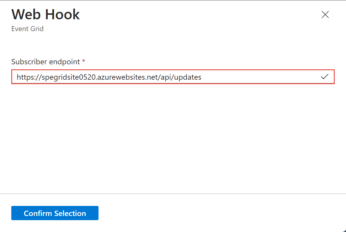 Screenshot that shows the Web Hook page with a value for subscriber endpoint.