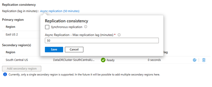 Screenshot of replication consistency UI in geo-replication UI.