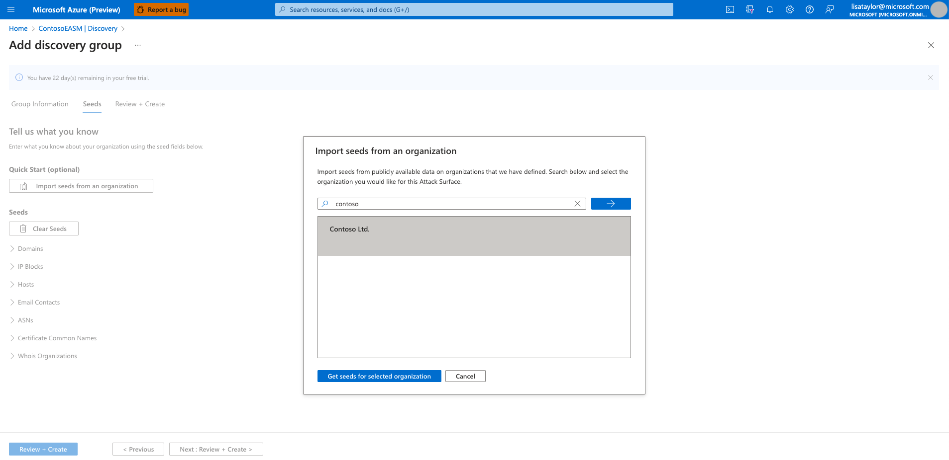 Screenshot of Automated attack surface selection screen