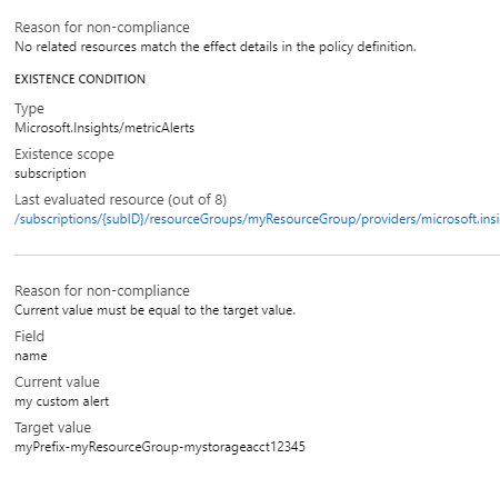 Screenshot of Compliance details pane for ifNotExists including evaluated resource count.