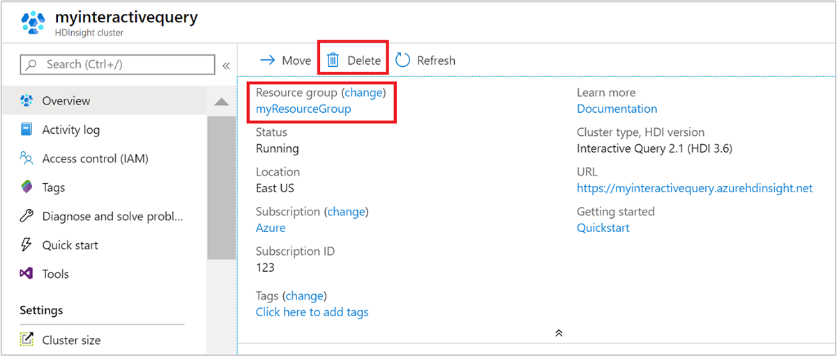 Delete Resource Manager template HBase.