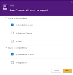 Courses from right panel