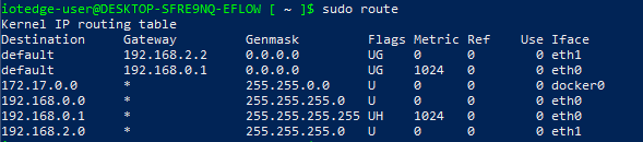 Screenshot showing the routing table for the EFLOW virtual machine.