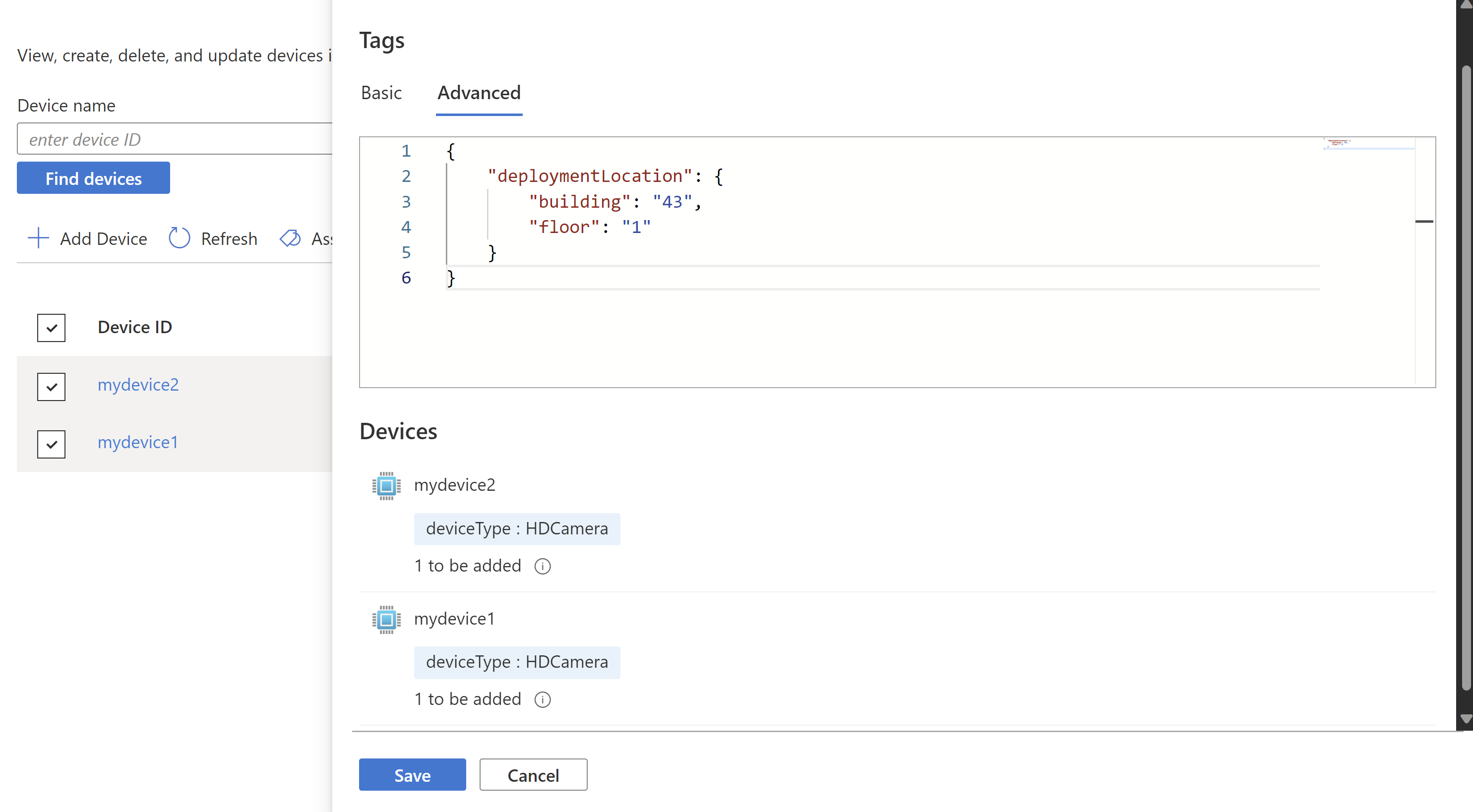 Screenshot of adding nested tags to devices.