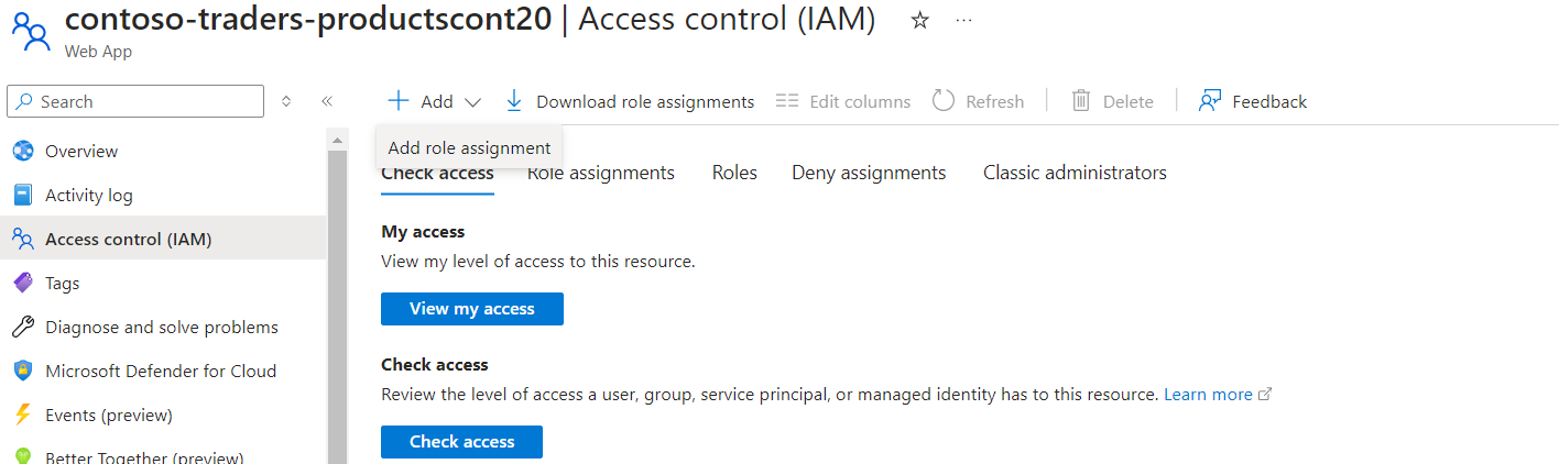 Screenshot of the Access Control(IAM) in the application component on which failure criteria is to be set.