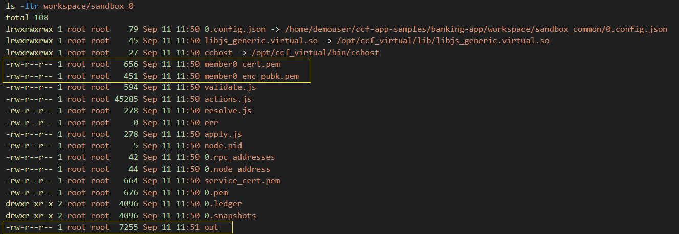 A picture showing the out file where the CCF node and application logs are written to.