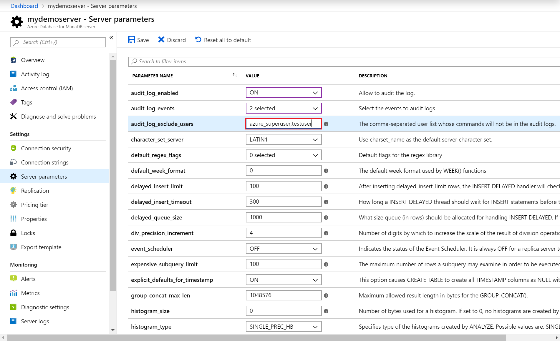 Audit log exclude users