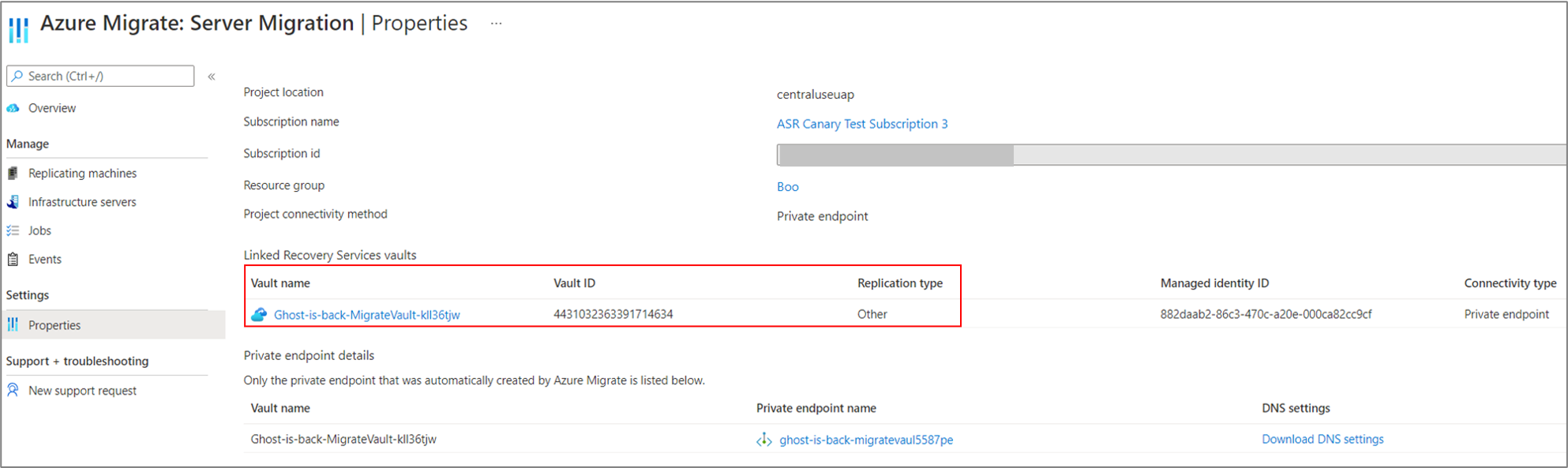 Screenshot that shows the Migration and modernization tool Properties page.