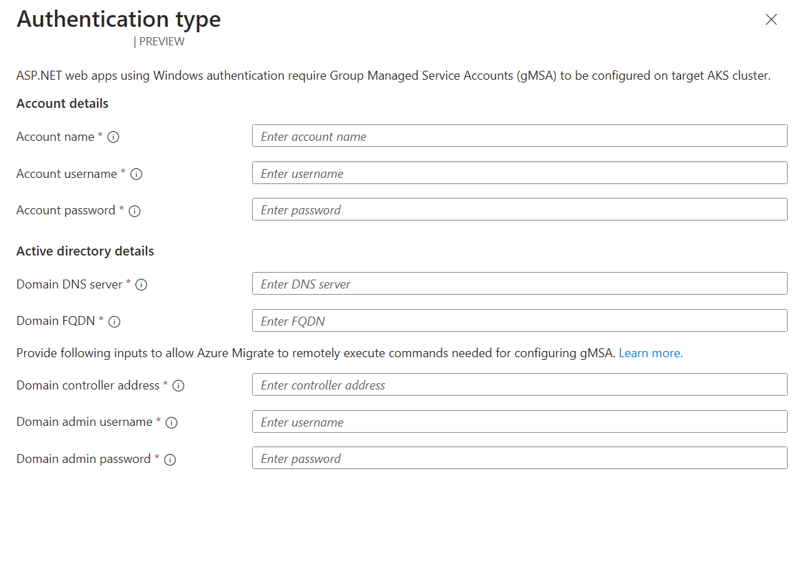 Screenshot of the gMSA configuration tab.