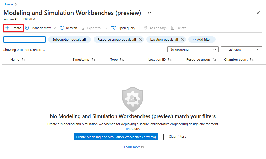 Screenshot of the Marketplace showing how to search Azure Modeling and Simulation Workbench