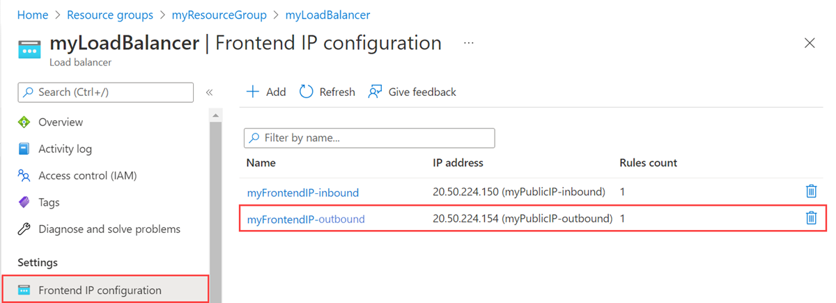 Screenshot of frontend IP address removal for NAT gateway.