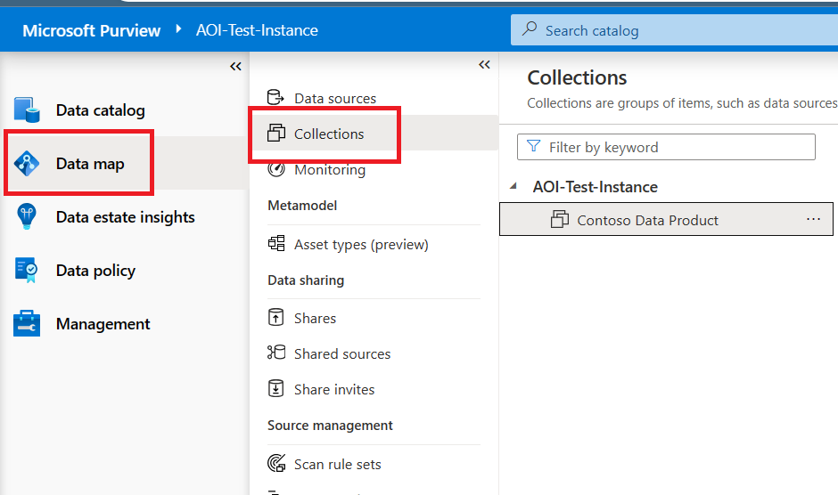 A screenshot of Data map collections in Purview.