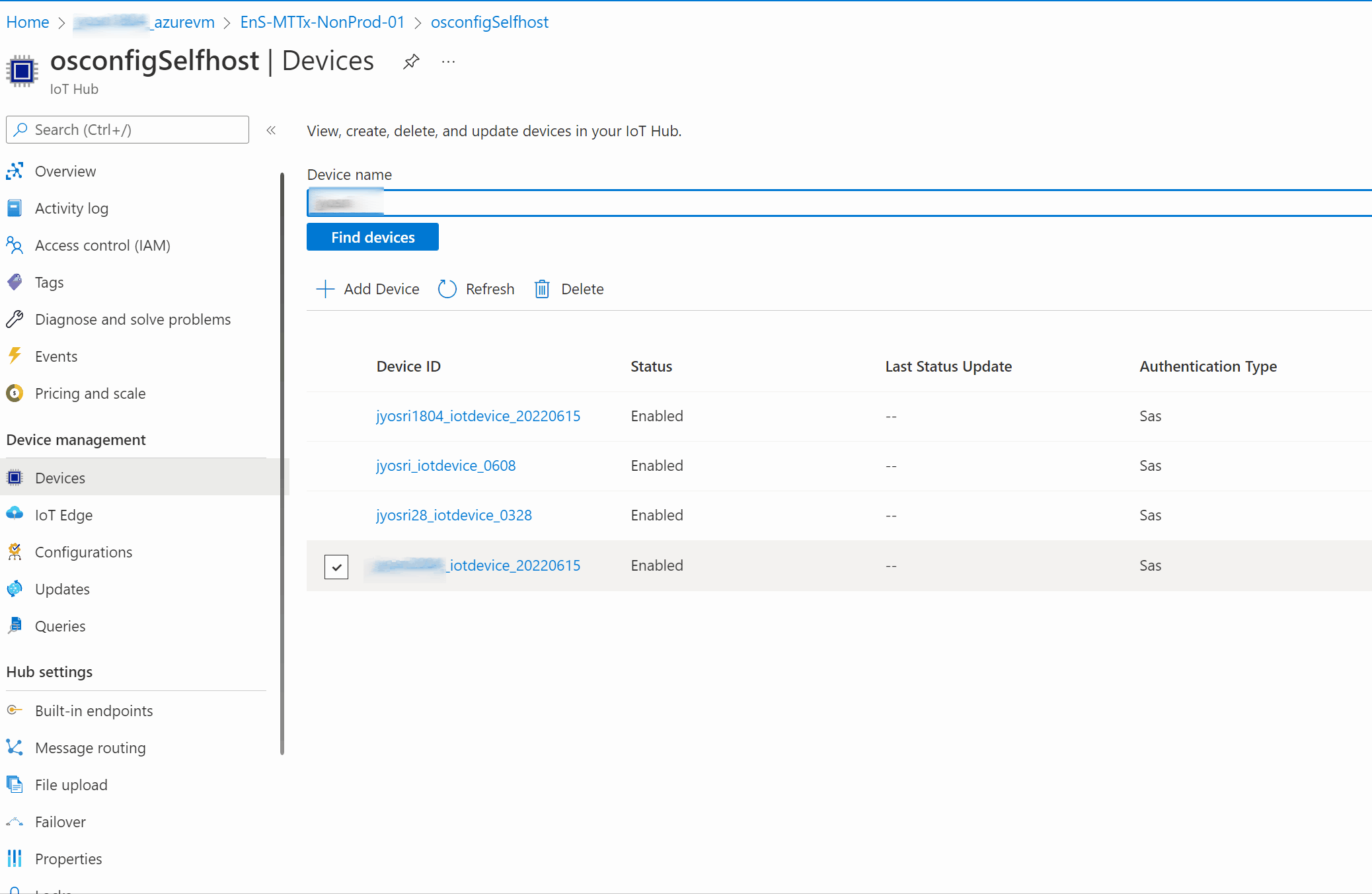 Screen capture showing how to reboot a specific device using OSConfig module from Azure Portal