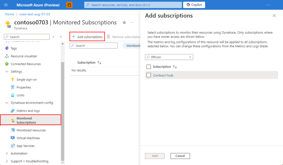 Screenshot showing subscriptions to add.