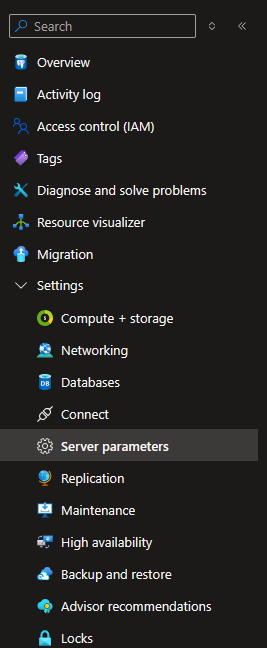 Screenshot of PostgreSQL server parameters page.