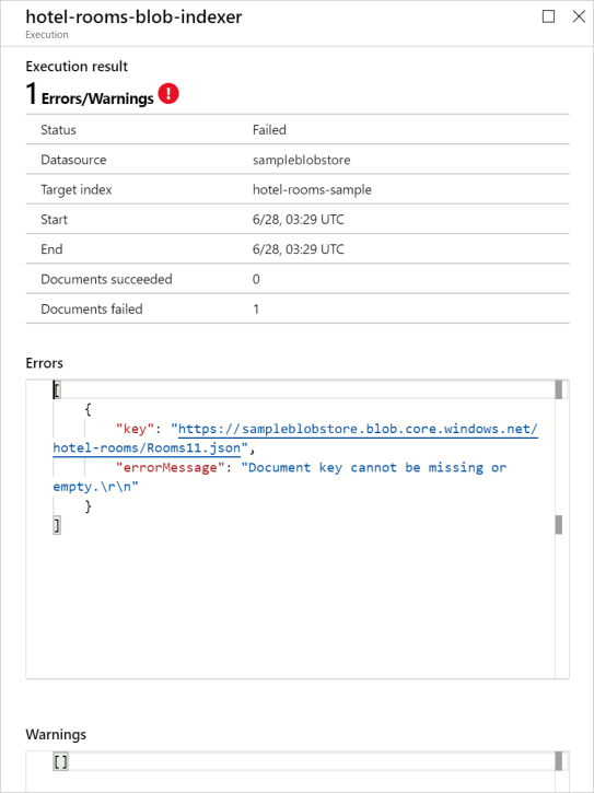 Indexer details with errors