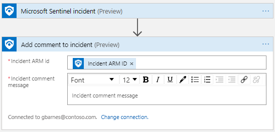 Screenshot of an incident trigger simple add comment example.