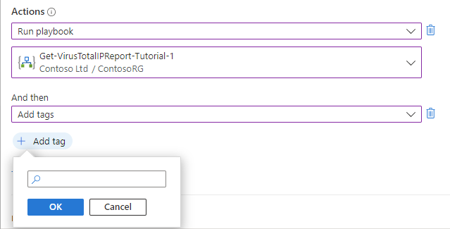 Screenshot showing how to add a tag to an automation rule.