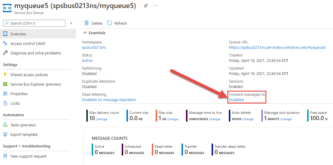 Enable auto forward for an existing queue