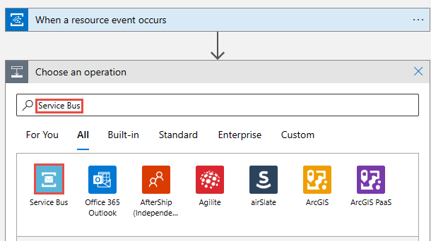 Screenshot that shows the selection of Service Bus.