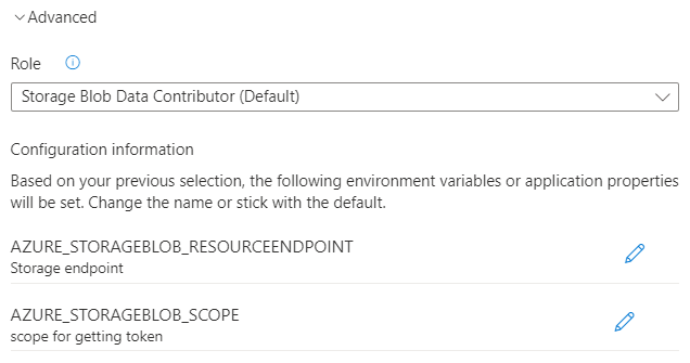 Screenshot of the Azure portal, showing advanced authentication configuration for a system-assigned managed identity.