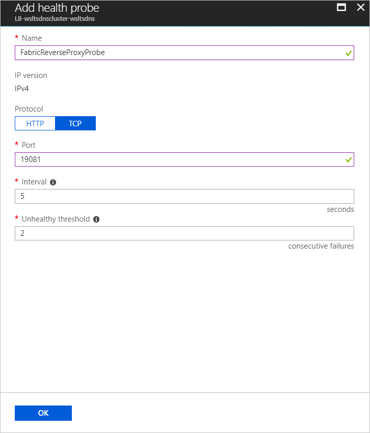 Configure reverse proxy health probe