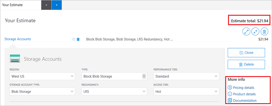 Screenshot showing your estimate