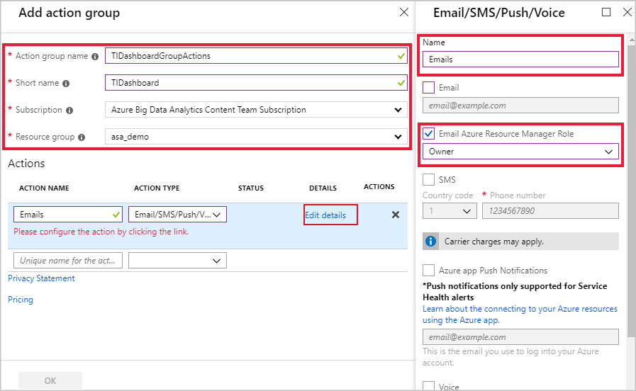 Setting up an alert for an Azure Streaming Analytics job