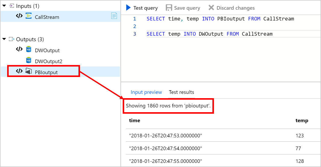 Azure Stream Analytics selected output