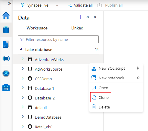 Screenshot showing how to clone an existing database