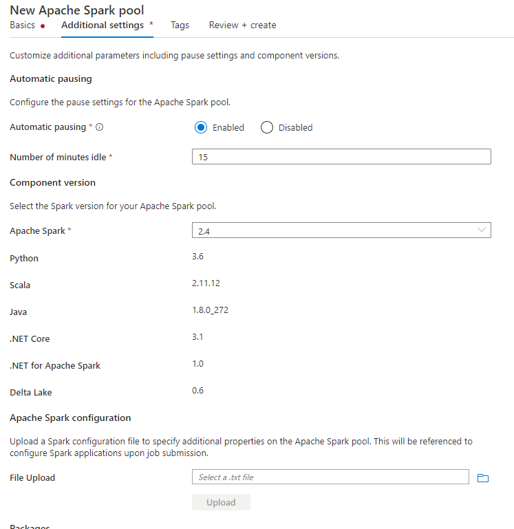 Configure the Spark pool