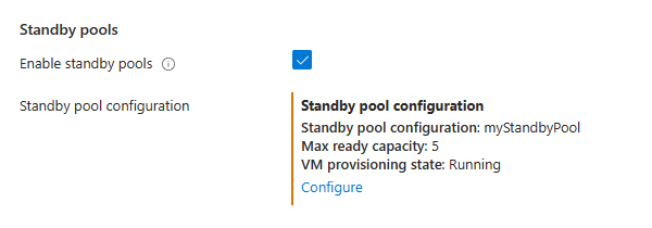 A screenshot showing how to enable a standby pool during the Virtual Machine Scale Set create experience in the portal.