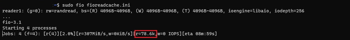 Screenshot of the number of write IOPS VM and premium SSDs are delivering, shows that reads are 78.6k.