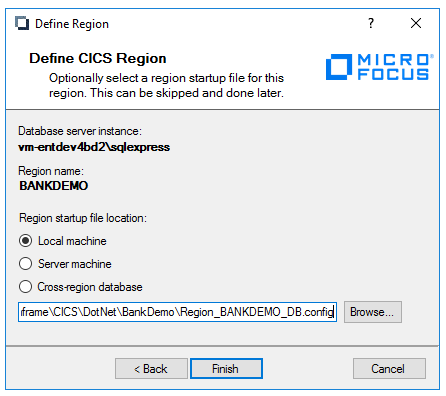 Define Region - Region name: BANKDEMO