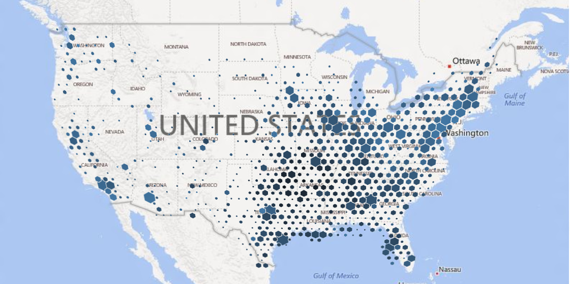 Screen shot of the Data Binning example in Bing maps.