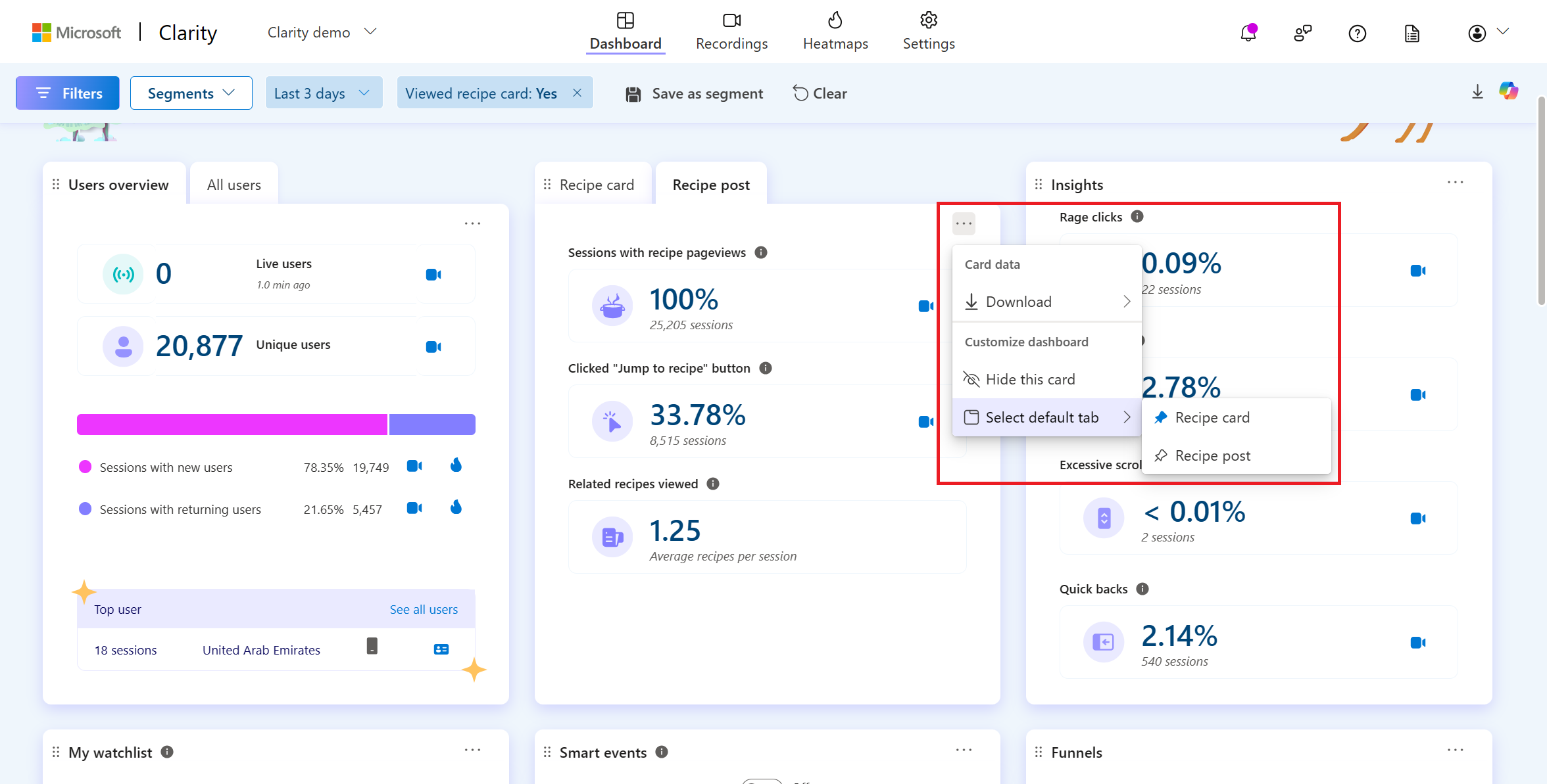 Change default tab for recipe insights.