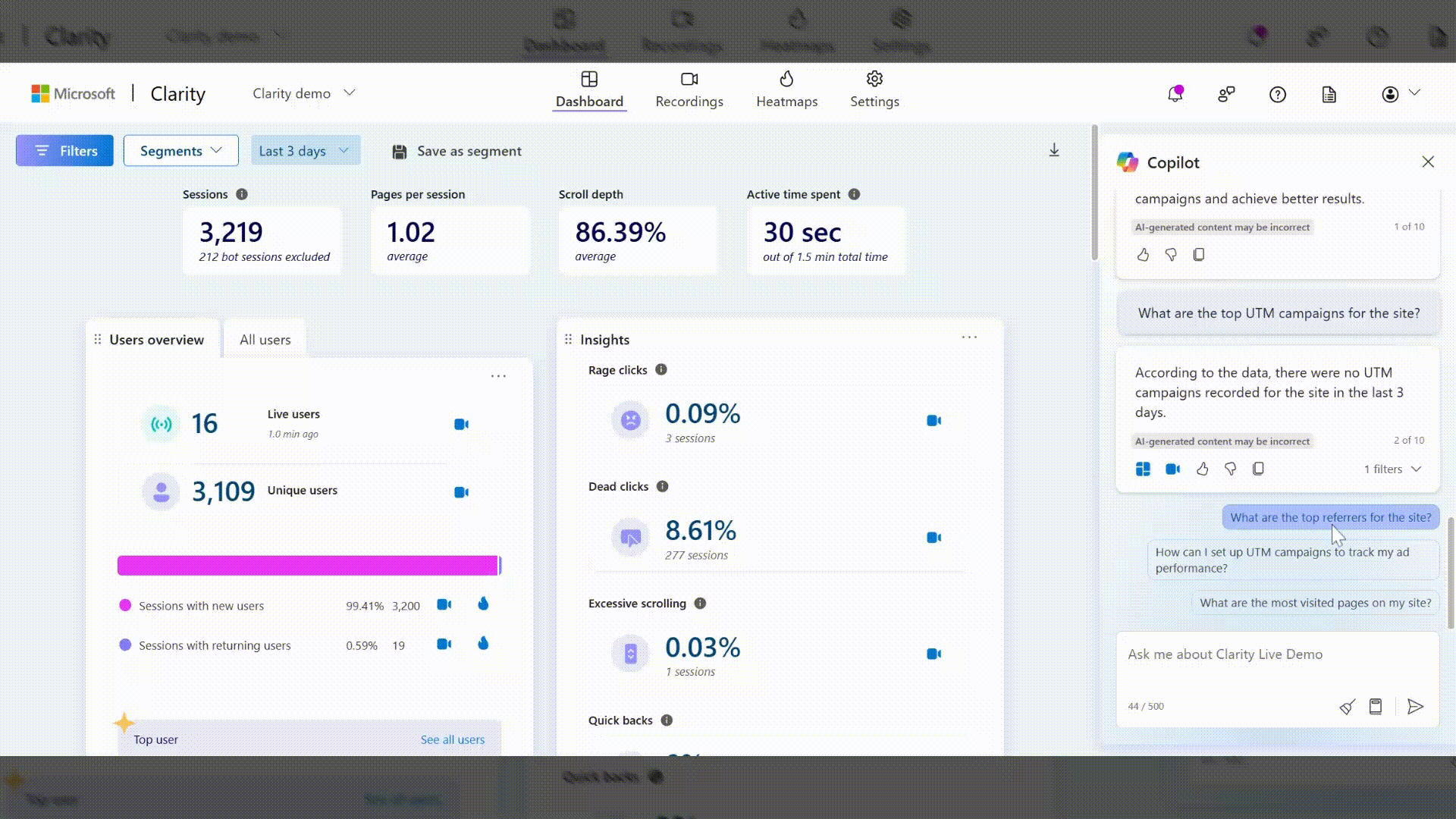 Filter copilot summary to dashboard or recordings