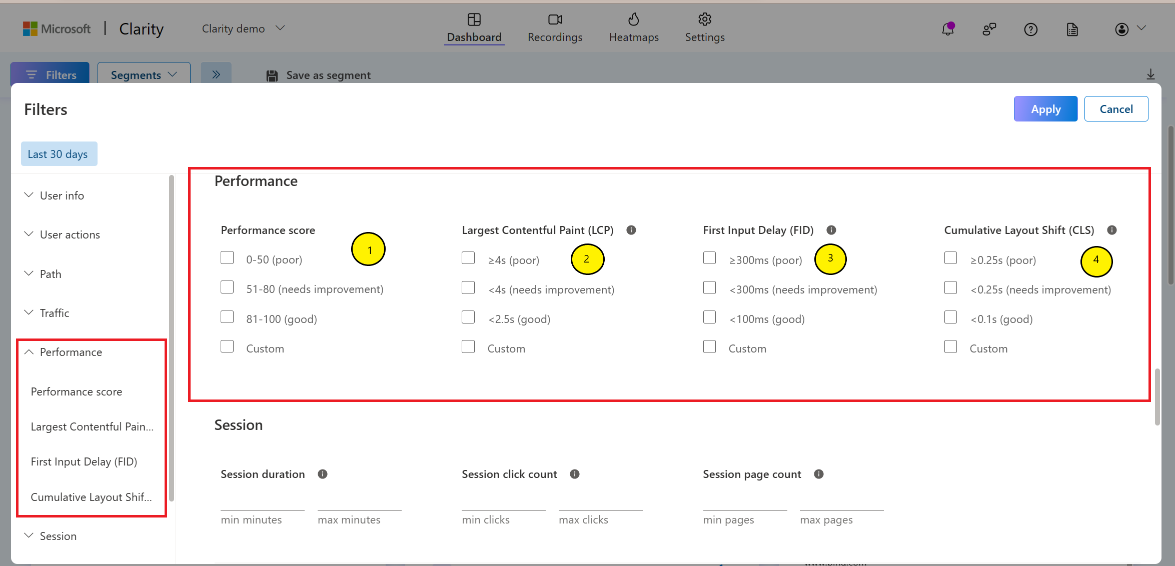 Filters by performance.