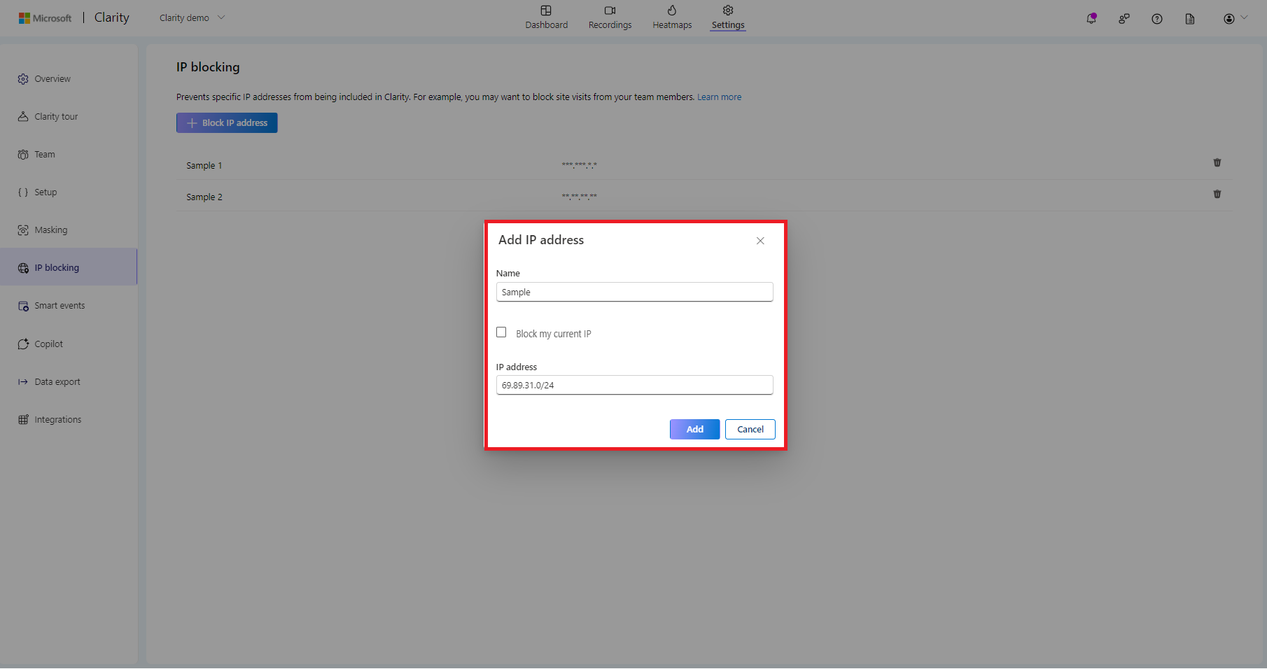 Add a range of IP addresses to block.