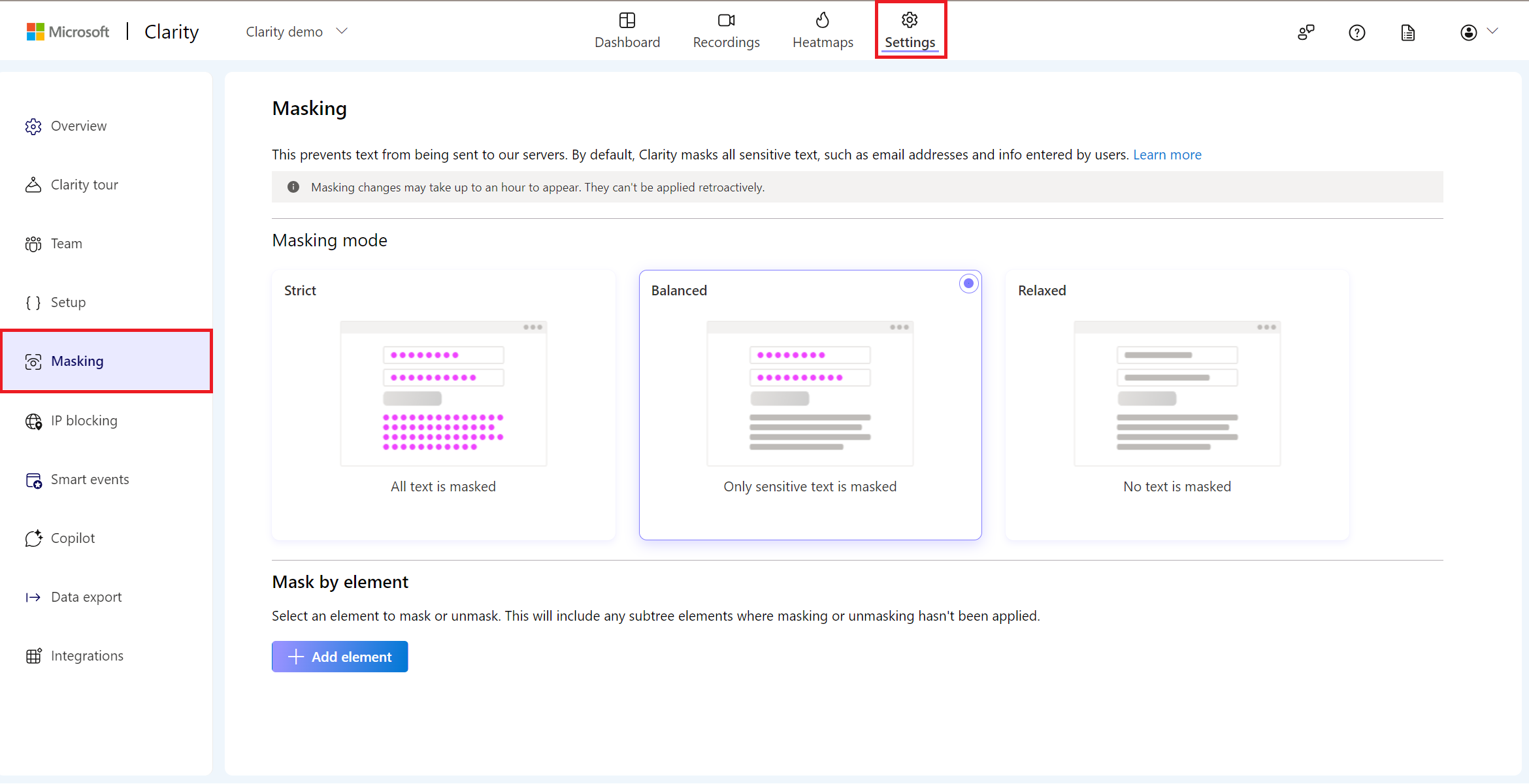 Masking in Clarity website.