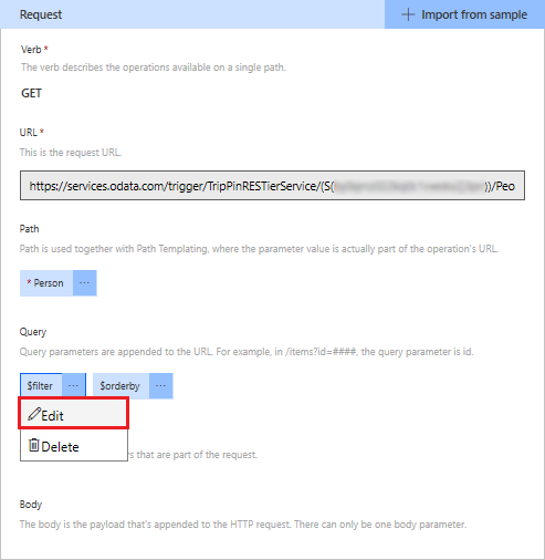 Edit the filter parameter