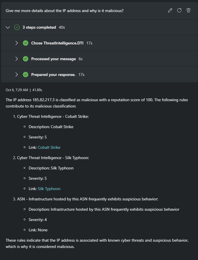 Screenshot showing details of malicious IP.