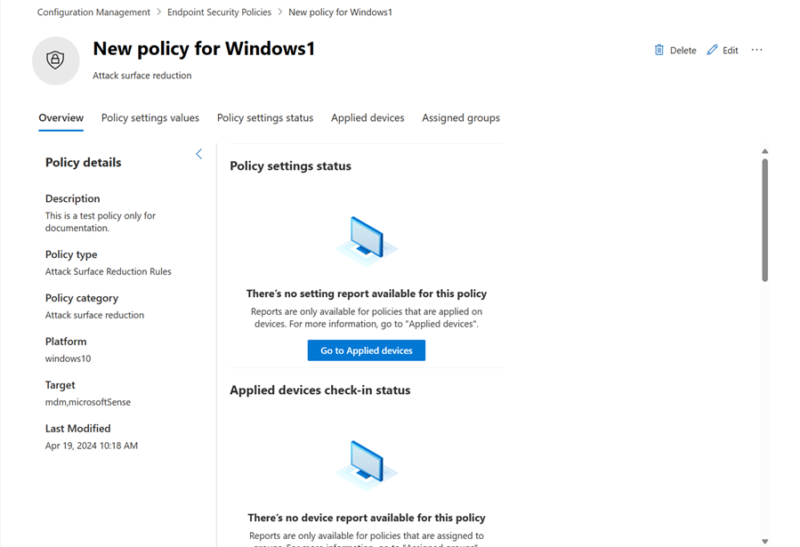 Screenshot of the policy page in multitenant management in Microsoft Defender XDR.