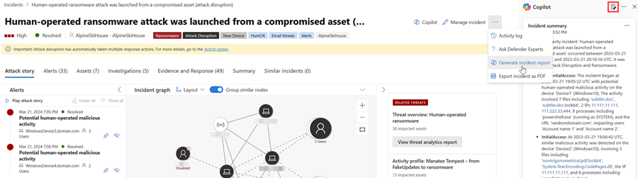 Screenshot highlighting the generated incident report and report icon buttons in the incident page.