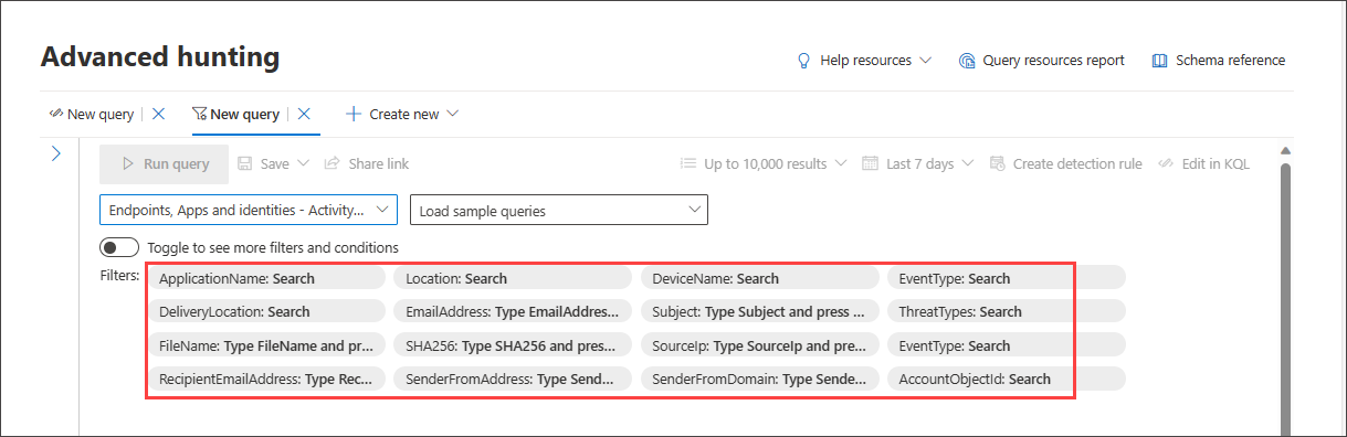 Screenshot of guided mode query builder basic filter set