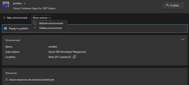 A screenshot showing how to delete an environment with Visual Studio.