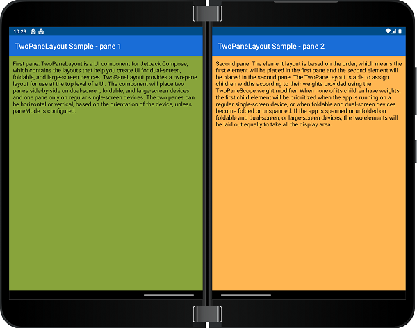 TwoPaneLayout on a dual-screen device (Surface Duo), regardless of weight the panes are divided according to the fold boundaries