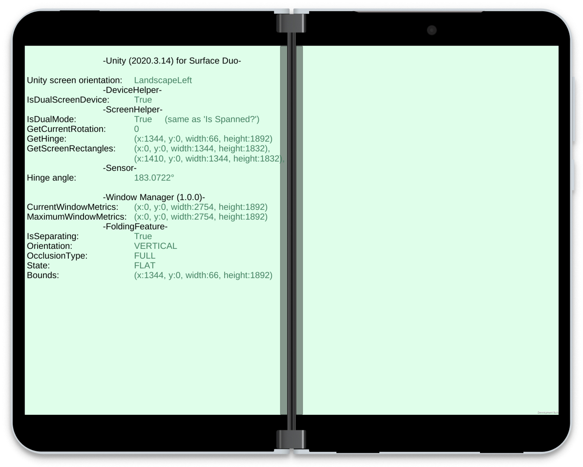 Screenshot with device data in Unity